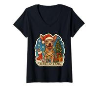 Mujer Esta es la Temporada: American Hairless Terrier Dog, Feliz Navidad Camiseta Cuello V
