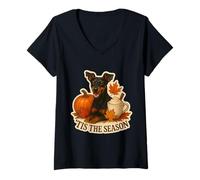 Mujer Esta es la Temporada: Calabaza de otoño y otoño para Perros Manchester Terrier Camiseta Cuello V