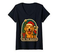 Mujer Esta es la Temporada del Perro Golden Retriever, Navidad, mamá, papá, dueño Camiseta Cuello V
