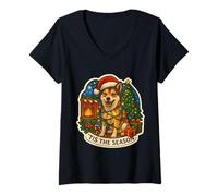 Mujer Esta es la Temporada para Perros noruegos Lundehund, Navidad, mamá, papá, diversión Camiseta Cuello V