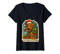 Mujer Esta es la Temporada, Perro Welsh Terrier, Feliz Navidad, mamá, papá Camiseta Cuello V
