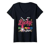 Mujer Esta es mi Camisa de Bingo de la Suerte Divertida Amante del Bingo de gnomo Camiseta Cuello V
