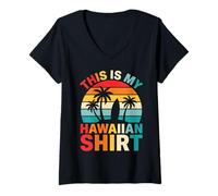 Mujer Esta es mi Camisa Hawaiana Retro Sunset Surfboard Beach Vibes Camiseta Cuello V