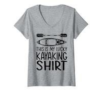 Mujer Esta es mi camiseta de kayak de la suerte Kayak Funny Camiseta Cuello V