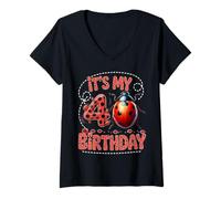 Mujer Esta mariquita es una mariquita familiar de 4 años de edad y sexto cumpleaños Camiseta Cuello V