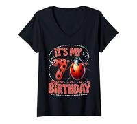 Mujer Esta mariquita es una mariquita familiar de 7 años de edad y sexto cumpleaños Camiseta Cuello V