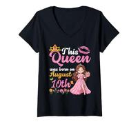 Mujer Esta Reina Nació El 10 de Agosto Feliz Cumpleaños para Mí Tú Camiseta Cuello V