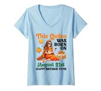 Mujer Esta Reina Nació El 21 de Agosto Feliz Cumpleaños para Mí Chica Camiseta Cuello V