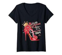 Mujer Esta Reina Nació en Noviembre 1984 Noviembre Cumpleaños Mujeres Camiseta Cuello V