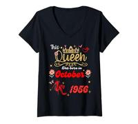 Mujer Esta reina nació en octubre de 1956 Cumpleaños de octubre Mujeres Camiseta Cuello V