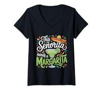 Mujer Esta Senorita Necesita una Fiesta navideña de Margarita Camiseta Cuello V