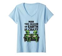 Mujer Esta Temporada de la Tierra es Crazy Aliens Popcorn Meme Camiseta Cuello V