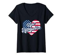 Mujer Estado de New Hampshire patriótico Estados Unidos corazón Hombres Mujeres y niños Camiseta Cuello V