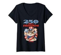 Mujer Estados Unidos 250 Aniversario celebra a un Amante de los Gatos patrióticos geniales Camiseta Cuello V