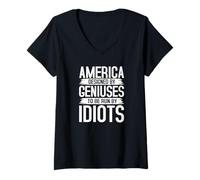 Mujer Estados Unidos diseñado por genios dirigidos por Idiotas Quote Camiseta Cuello V
