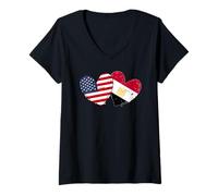 Mujer Estados Unidos Egipto Corazón Banderas American Egyptian Love Pride Camiseta Cuello V