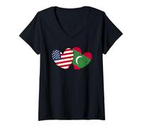 Mujer Estados Unidos Maldivas Corazón Banderas American Maldivian Dual Flag Camiseta Cuello V