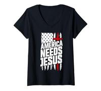 Mujer Estados Unidos Necesita a Jesús Iglesia Cristiana Jesús Patriótico Camiseta Cuello V