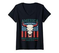 Mujer Estados Unidos rechaza a los Reyes Desde 1776 Cráneo patriótico Camiseta Cuello V