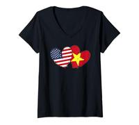 Mujer Estados Unidos Vietnam Corazón Banderas Americano Vietnamita Amor Orgullo Camiseta Cuello V