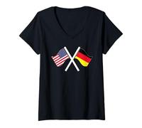 Mujer Estados Unidos y Alemania Banderas Cruzadas Raíces duales Camiseta Cuello V