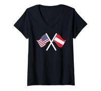 Mujer Estados Unidos y Austria Banderas Cruzadas Raíces Dobles Camiseta Cuello V