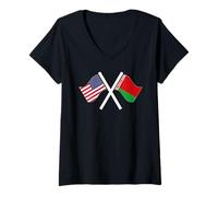 Mujer Estados Unidos y Bielorrusia Banderas Cruzadas Raíces Du Camiseta Cuello V