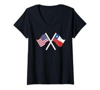 Mujer Estados Unidos y Chile Banderas Cruzadas Raíces Dobles Camiseta Cuello V