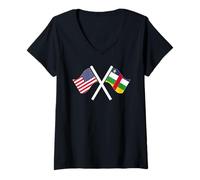 Mujer Estados Unidos y República Centroafricana Cruzados Banderas Raíces duales Camiseta Cuello V