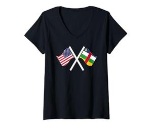 Mujer Estados Unidos y República Centroafricana Cruzados Banderas Raíces duales Camiseta Cuello V