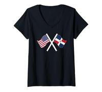 Mujer Estados Unidos y República Dominicana Cruzados Banderas Raíces Dobles Camiseta Cuello V