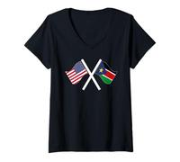 Mujer Estados Unidos y SUDÁN del Sur Banderas Cruzadas raíces Dobles Camiseta Cuello V