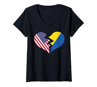 Mujer Estados Unidos y Ucrania Corazón Roto Amor Internacional Camiseta Cuello V