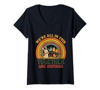 Mujer Estamos Todos Juntos como rehenes Bunny Birds Retro 3 Camiseta Cuello V