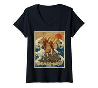 Mujer Estampado de ángel Guerrero Estilo samurái de San Miguel Arcángel Camiseta Cuello V