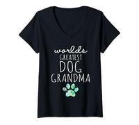Mujer Estampado de Pata de Worlds Greatest Dog, Abuela, Mascota, mamá, Amante de los Perros Camiseta Cuello V