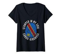 Mujer Estampado en My Soul Congo Kinshasa Bandera DRC Pride Camiseta Cuello V