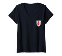 Mujer Estampado lateral del escudo de los Caballeros Templarios con forma de cruz y cruzadas Camiseta Cuello V