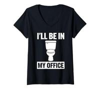 Mujer Estaré en el baño de mi oficina Camiseta Cuello V