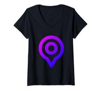 Mujer Estás aquí GPS Pin Ubicación de Viaje Camiseta Cuello V