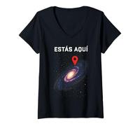 Mujer Estás Aquí Vía Láctea Espacio Universo Astronomía Regalo Camiseta Cuello V