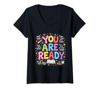 Mujer Estás Listo: Día del Examen: motivador, Estudiante, Maestro, Escuela Camiseta Cuello V
