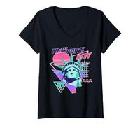 Mujer Estatua De La Libertad De La Ciudad De Nueva York Retro Vaporwave Estética Camiseta Cuello V