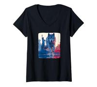 Mujer Estatua de la Libertad de Lobo Genial en Colores de América para fanáticos simbólicos Camiseta Cuello V