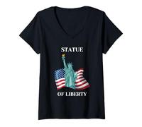 Mujer Estatua de la Libertad de Todos los Estados Unidos Bandera Etiqueta de Estados Unidos Camiseta Cuello V