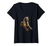 Mujer Estatua del faraón de la esfinge egipcia Antiguo Egipto Arqueología Arte Camiseta Cuello V