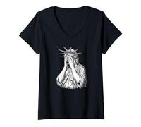 Mujer Estatua Llorando de la Libertad Camiseta Cuello V