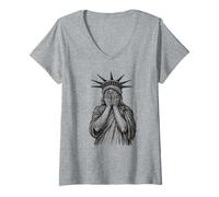 Mujer Estatua Llorando de la Libertad Camiseta Cuello V