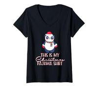Mujer Este ES MI Camisa Pijama DE Navidad Panda Bear PJs Meme Camiseta Cuello V