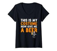 Mujer Este es mi Disfraz, Ahora Dame una Cerveza, Divertido Esqueleto, papá Camiseta Cuello V